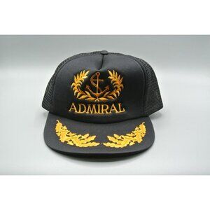 Admiral Trucker Hat Mesh Snapback Size-A-Just OS VTG Black Yellow Wings on Brim